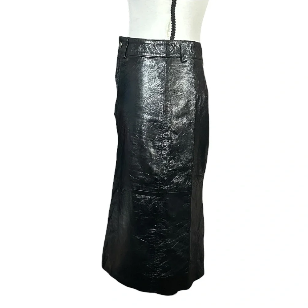 LPA Revolve Black Leather Midi Pencil Skirt Goth Fetish Vamp Punk Rock Small